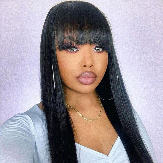 VSHOW HAIR Premium 9A Straight Human Hair None Lace Wigs with Bangs