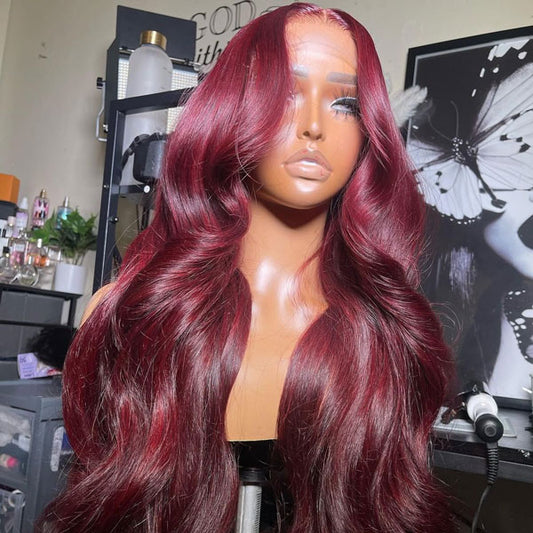 VSHOW Burgundy Dark Red Hair Body Wave Wig 99j Hair Color Human Hair Wigs Near Me