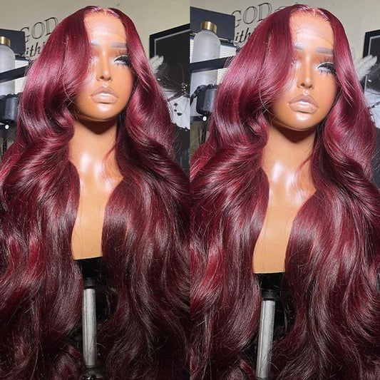 VSHOW Burgundy Dark Red Hair Body Wave Wig 99j Hair Color Human Hair Wigs Near Me