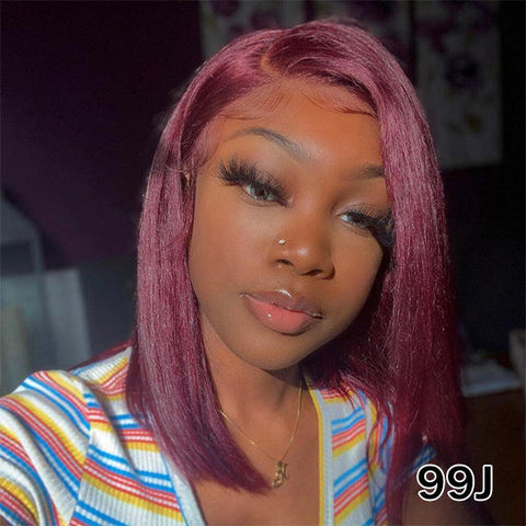 VSHOW HAIR 4x4 Lace Closure Wigs Bob Straight Human Hair Colored Wigs 99J Red Ginger Hair #2 #4 #6