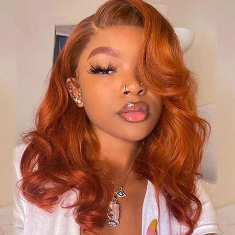 VSHOW Ginger Red Hair Body Wave Color Wigs Human Hair Lace Front Wigs