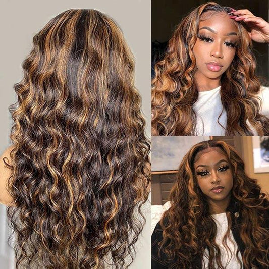 VSHOW Blonde Highlights On Brown Hair Loose Deep Wave Colored Lace Front Wigs Highlights Hair Color