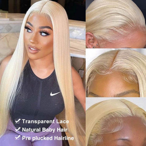 VSHOW Honey Blonde Hair #613 Color Straight Human Hair Transparent Lace Front Wigs 180% Density