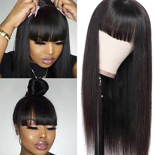 VSHOW HAIR Premium 9A Straight Human Hair None Lace Wigs with Bangs