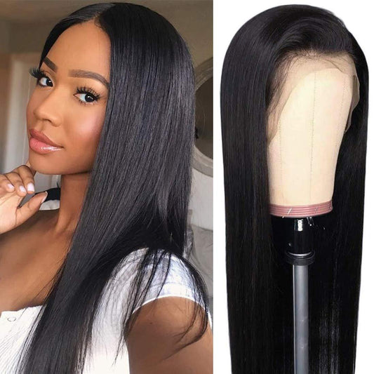 VSHOW Transparent Lace Front Wigs Straight Human Hair Natural Black