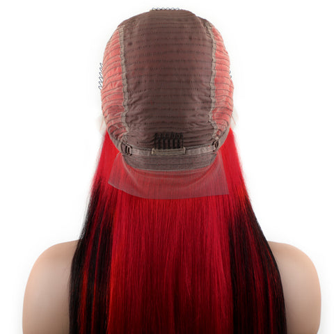 VSHOW Black Hair And Red Color Underneath Two Colors Sraight Hair Peekaboo Wigs