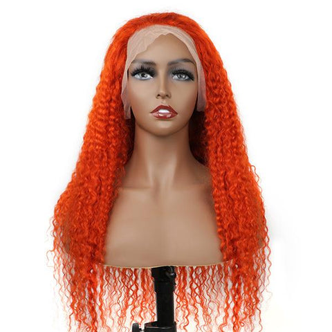 VSHOW Lace Front Human hair Wig Colored Hair Wigs Orange Hair Kinky Curly Hair
