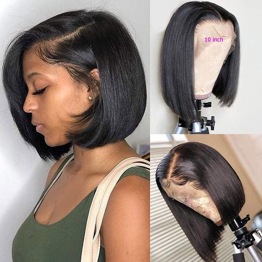 VSHOW Bob Straight Human Hair Lace Front Wigs Natural Black Short Wigs That Look Real