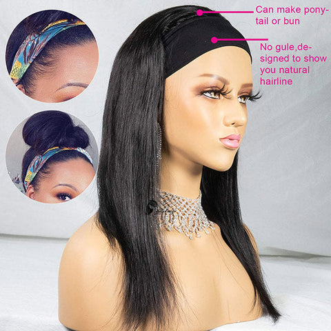 VSHOW HAIR Premium 9A Straight Hair Headband Wigs 180% Density Glueless None Lace Wig