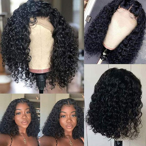 VSHOW HAIR Bob Deep Wave Human Hair 4x4 Lace Wigs Natural Black