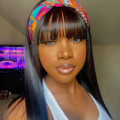 VSHOW Human Hair Wigs Straight Human Hair None Lace Wigs with Bangs