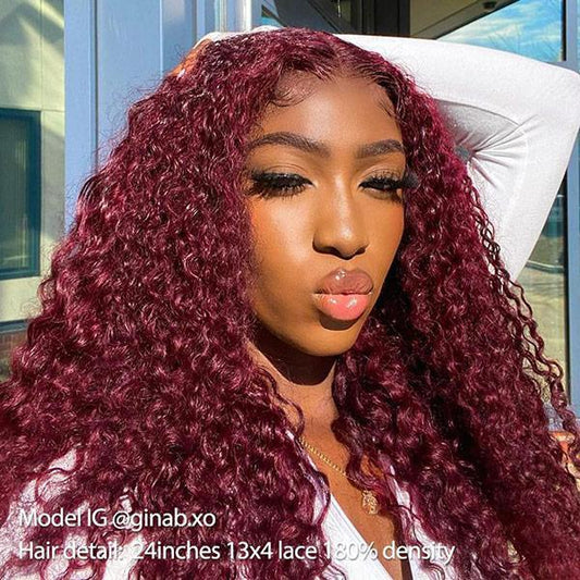 VSHOW HAIR Red 99j Burgundy Curly Hair Lace Front Wigs Lace Closure Wigs Kinky Curly Hair