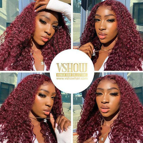 VSHOW HAIR Red 99j Burgundy Curly Hair Lace Front Wigs Lace Closure Wigs Kinky Curly Hair