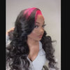 VSHOW Sparkle Pink Roots Black Color Wig 13x4 Transparent Lace Front Human Hair Wigs Flat Iron Curls