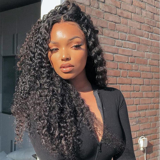 VSHOW Full Hair Transparent Lace Frontal Wigs Water Wave Human Hair Lace Wigs Natural Black