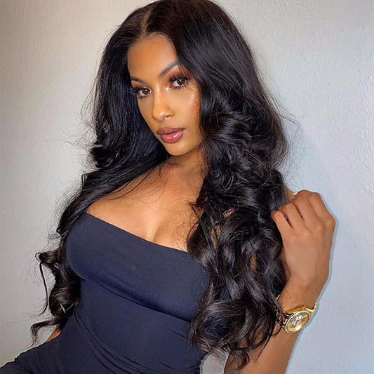 VSHOW Body Wave Human Hair U Part Wigs Natural Black