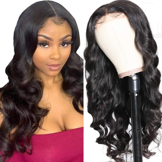 VSHOW Body Wave Lace Part Wig Deep Middle Part 4 Inch Natural Black