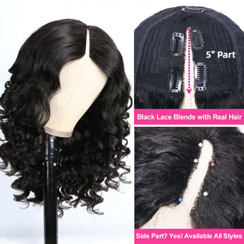 VSHOW Glueless Wigs V Part Wigs 180% Density Body Wave Wigs Thin Part Human Hair Wig