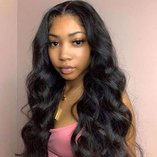 VSHOW Body Wave Lace Part Wig Deep Middle Part 4 Inch Natural Black