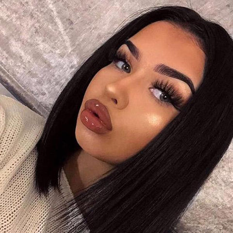 VSHOW Bob Straight Human Hair Lace Front Wigs Natural Black Short Wigs That Look Real
