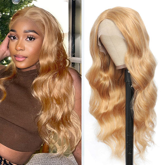 VSHOW Honey Blonde #27 Color Body Wave Human Hair Wigs Transparent lace Frontal Wigs