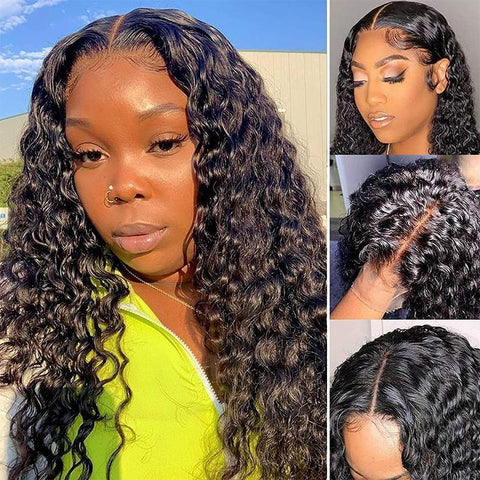 VSHOW Deep Wave Human Hair 4x4 Lace Front Wig Natural Hairline Lace Wigs For Women