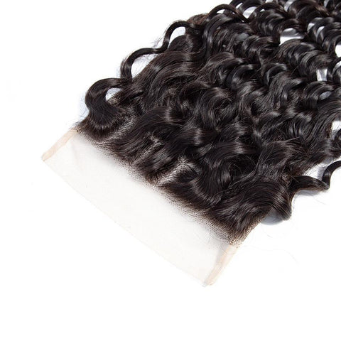 VSHOW HAIR Premium 9A Malaysian Human Virgin Hair Deep Wave 3 Bundles with Pre Plucked Closure Deal Natural Black