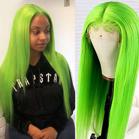 VSHOW Emerald Green Hair Straight Human Hair Lace Front Wigs With Color Cosplay Wigs