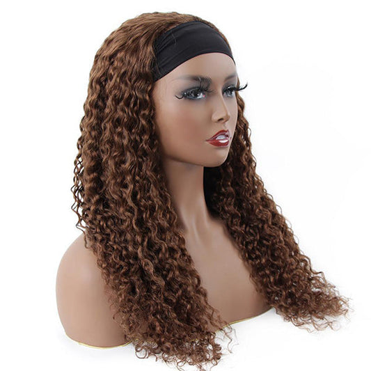 VSHOW HAIR Premium #4 Brown Water Wave Hair Headband Wigs 180% Density Glueless None Lace Wig