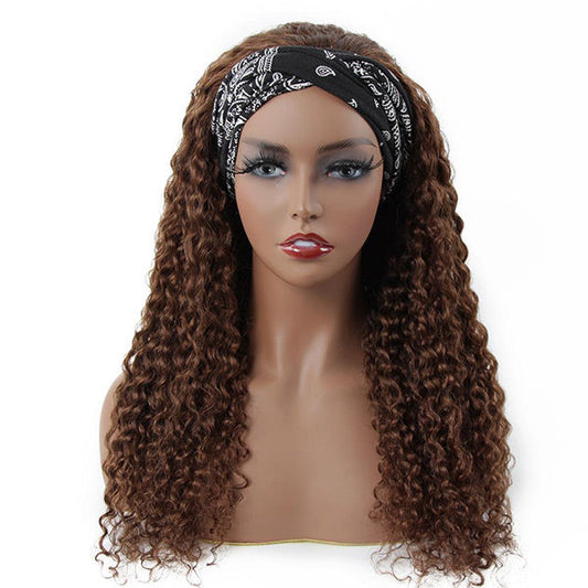 VSHOW HAIR Premium #4 Brown Water Wave Hair Headband Wigs 180% Density Glueless None Lace Wig