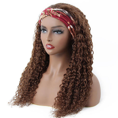 VSHOW HAIR Premium #4 Brown Water Wave Hair Headband Wigs 180% Density Glueless None Lace Wig