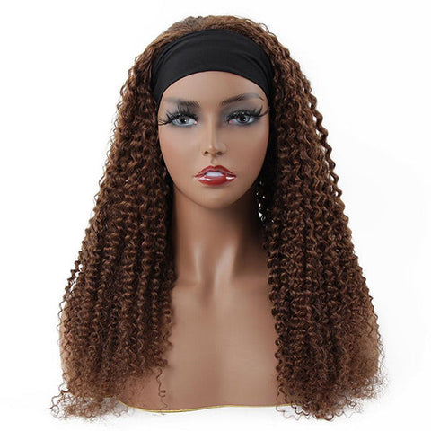 VSHOW HAIR Premium #4 Brown Kinky Curly Hair Headband Wigs 180% Density Glueless None Lace Wig