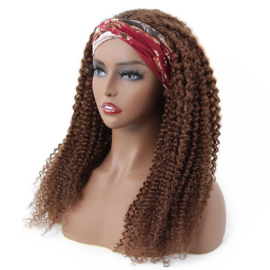 VSHOW HAIR Premium #4 Brown Kinky Curly Hair Headband Wigs 180% Density Glueless None Lace Wig