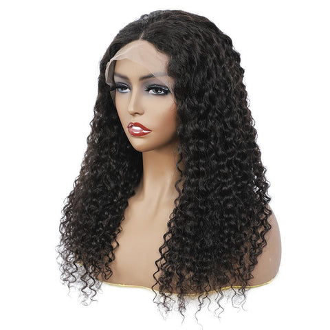 VSHOW T Part Wigs Glueless Water Wave Lace Part Wigs Deep Middle Part 6 Inch Natural Black