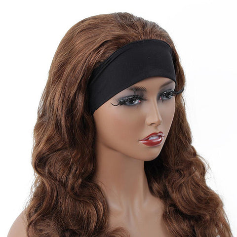 VSHOW HAIR Premium #4 Brown Body Wave Hair Headband Wigs 180% Density Glueless None Lace Wig