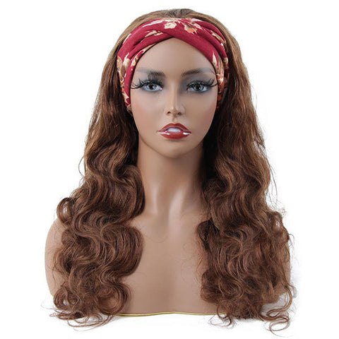 VSHOW HAIR Premium #4 Brown Body Wave Hair Headband Wigs 180% Density Glueless None Lace Wig