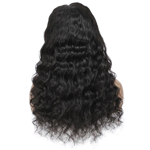 VSHOW HAIR Premium Loose Deep Wave Lace Part Wig Deep Middle Part 4 Inch Natural Black