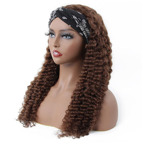 VSHOW HAIR Premium #4 Brown Deep Wave Hair Headband Wigs 180% Density Glueless None Lace Wig