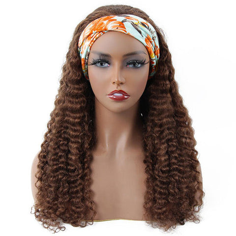 VSHOW HAIR Premium #4 Brown Deep Wave Hair Headband Wigs 180% Density Glueless None Lace Wig