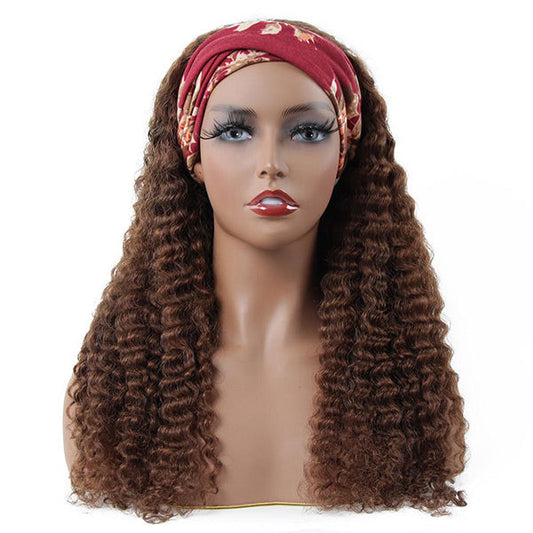 VSHOW HAIR Premium #4 Brown Deep Wave Hair Headband Wigs 180% Density Glueless None Lace Wig