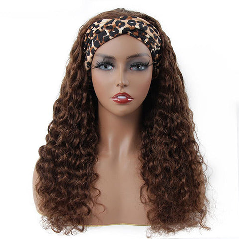 VSHOW HAIR Premium #4 Light Brown Loose Deep Wave Hair Headband Wigs 180% Density Glueless None Lace Wig