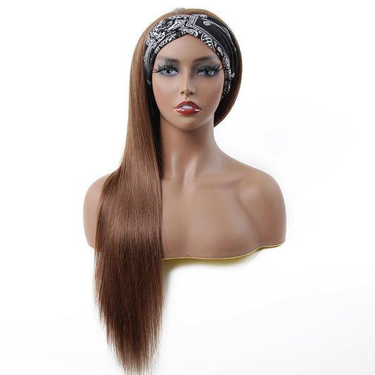 VSHOW HAIR Premium #4 Brown Straight Hair Headband Wigs 180% Density Glueless None Lace Wig