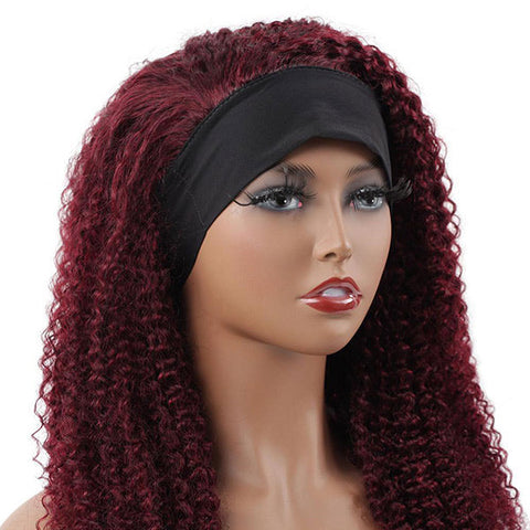 VSHOW HAIR Premium Burgundy 99J Kinky Curly Hair Headband Wigs 180% Density Glueless None Lace Wig