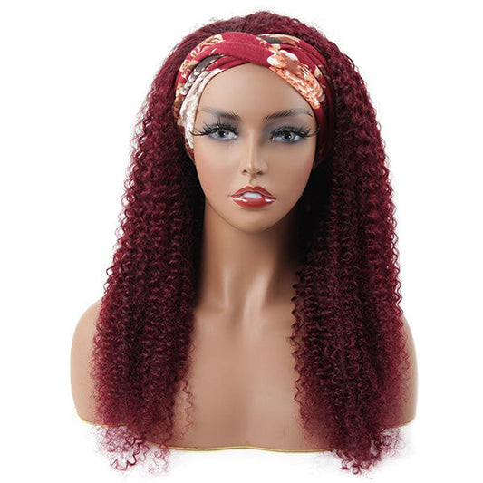 VSHOW HAIR Premium Burgundy 99J Kinky Curly Hair Headband Wigs 180% Density Glueless None Lace Wig