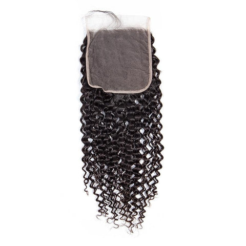 VSHOW HAIR Premium 9A Mongolian Human Virgin Hair Kinky Curly 3 Bundles with Pre Plucked Closure Deal Natural Black