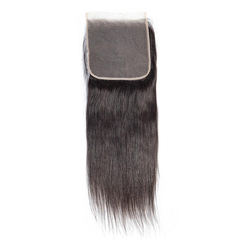 VSHOW HAIR Premium 9A Brazilian Human Virgin Hair Straight 4 Bundles with Pre Plucked Closure Deal Natural Black