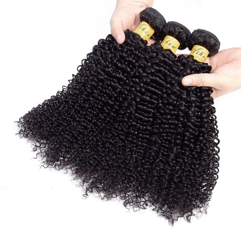 VSHOW HAIR Premium 9A Malaysian Human Virgin Hair Kinky Curly Natural Black 3 Bundles Deal