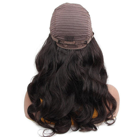 VSHOW Long Curly Body Wave Human Hair None Lace Wigs with Bangs