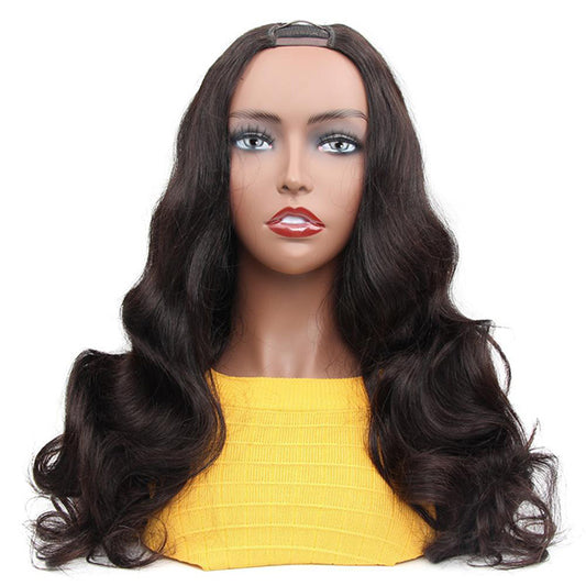 VSHOW Body Wave Human Hair U Part Wigs Natural Black