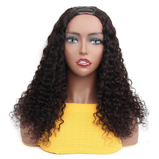 VSHOW HAIR Curly Style Water Wave Human Hair U Part Wigs Natural Black